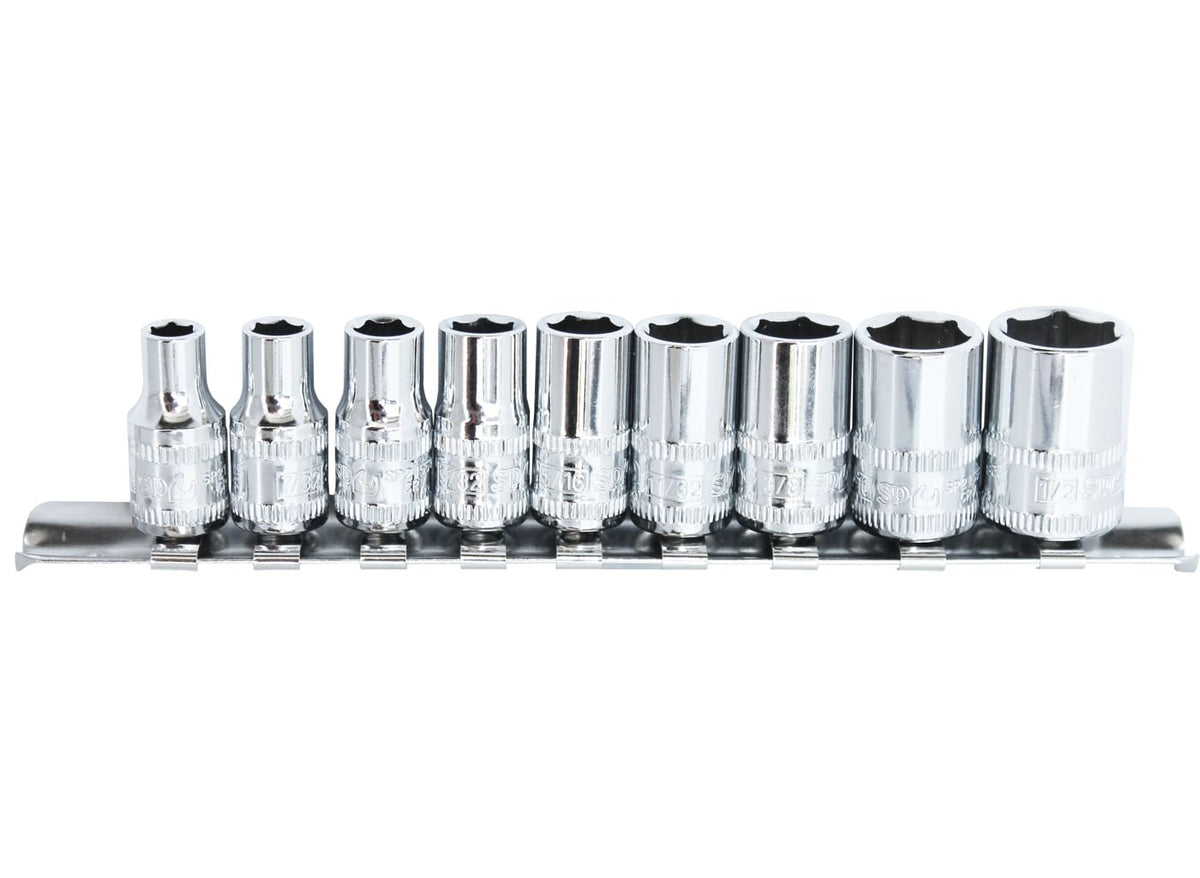 9PC 1/4&quot; DRIVE 6PT SAE SOCKET RAIL