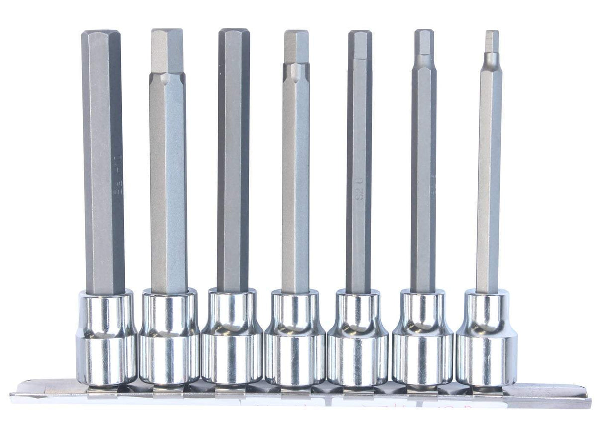 7PC 3/8" DRIVE METRIC EXTRA-LONG HEX BIT SOCKET RAIL