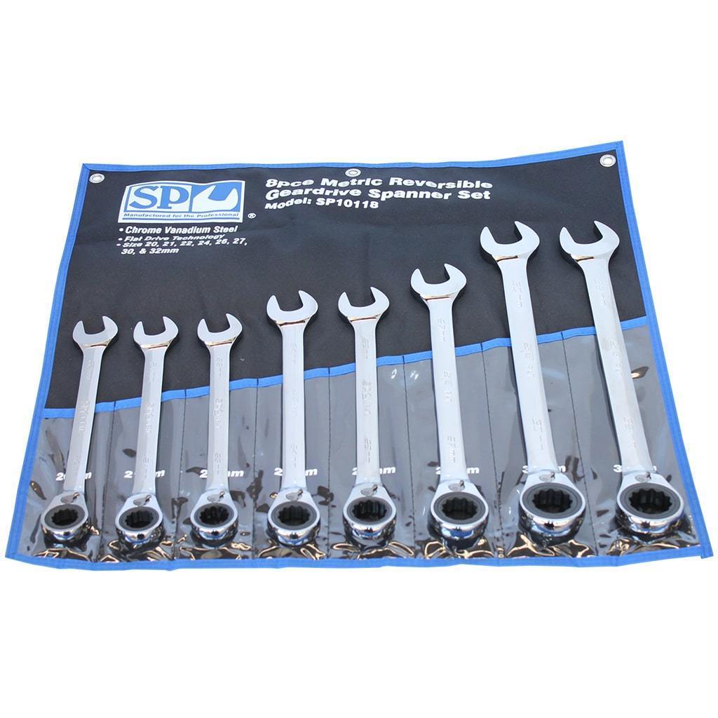 8PC METRIC JUMBO REVERSIBLE GEAR DRIVE WRENCH SET - 15° OFFSET