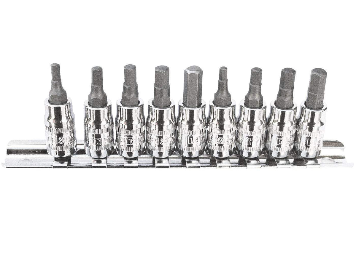 9PC 1/4" & 3/8" DRIVE METRIC HEX BIT SOCKET RAIL