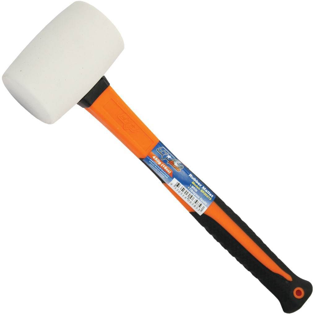 16 OZ RUBBER MALLET - WHITE - FIBERGLASS HANDLE