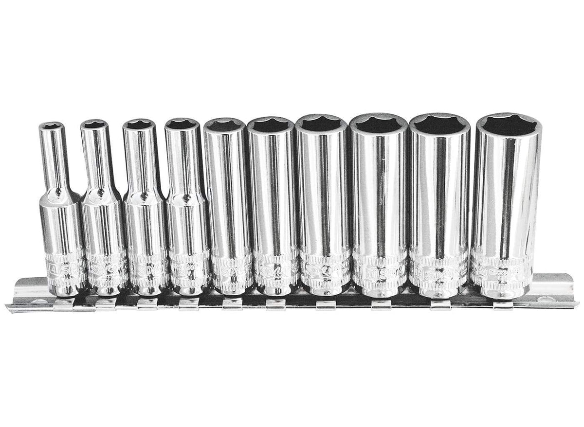 10PC 1/4" DRIVE 12PT METRIC DEEP SOCKET RAIL