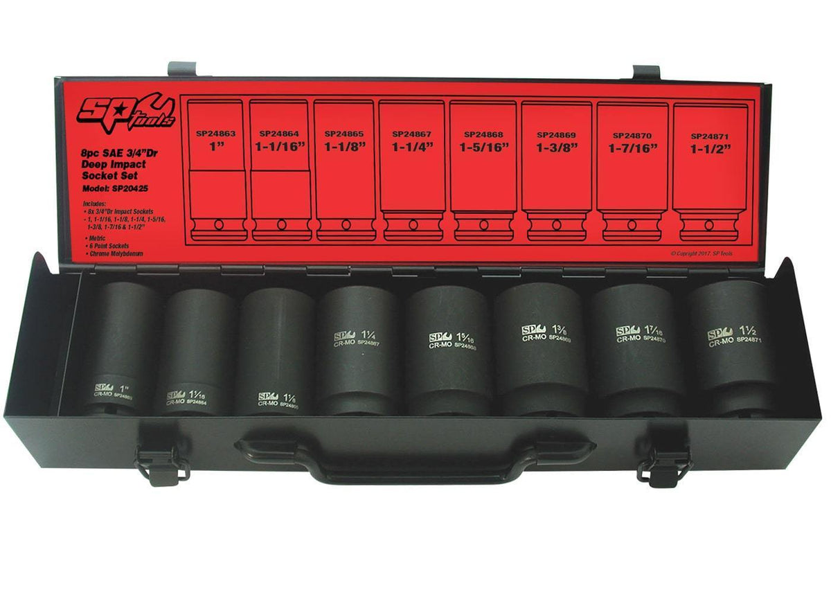 8PC 3/4&quot; DRIVE 6PT SAE DEEP IMPACT SOCKET SET