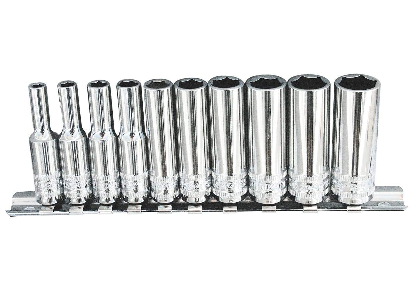 10PC 1/4" DRIVE 6PT METRIC DEEP SOCKET RAIL