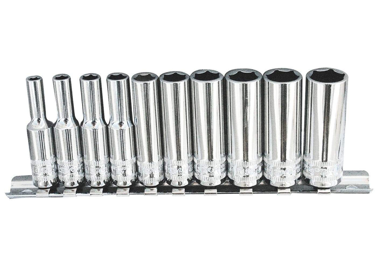10PC 1/4&quot; DRIVE 6PT METRIC DEEP SOCKET RAIL