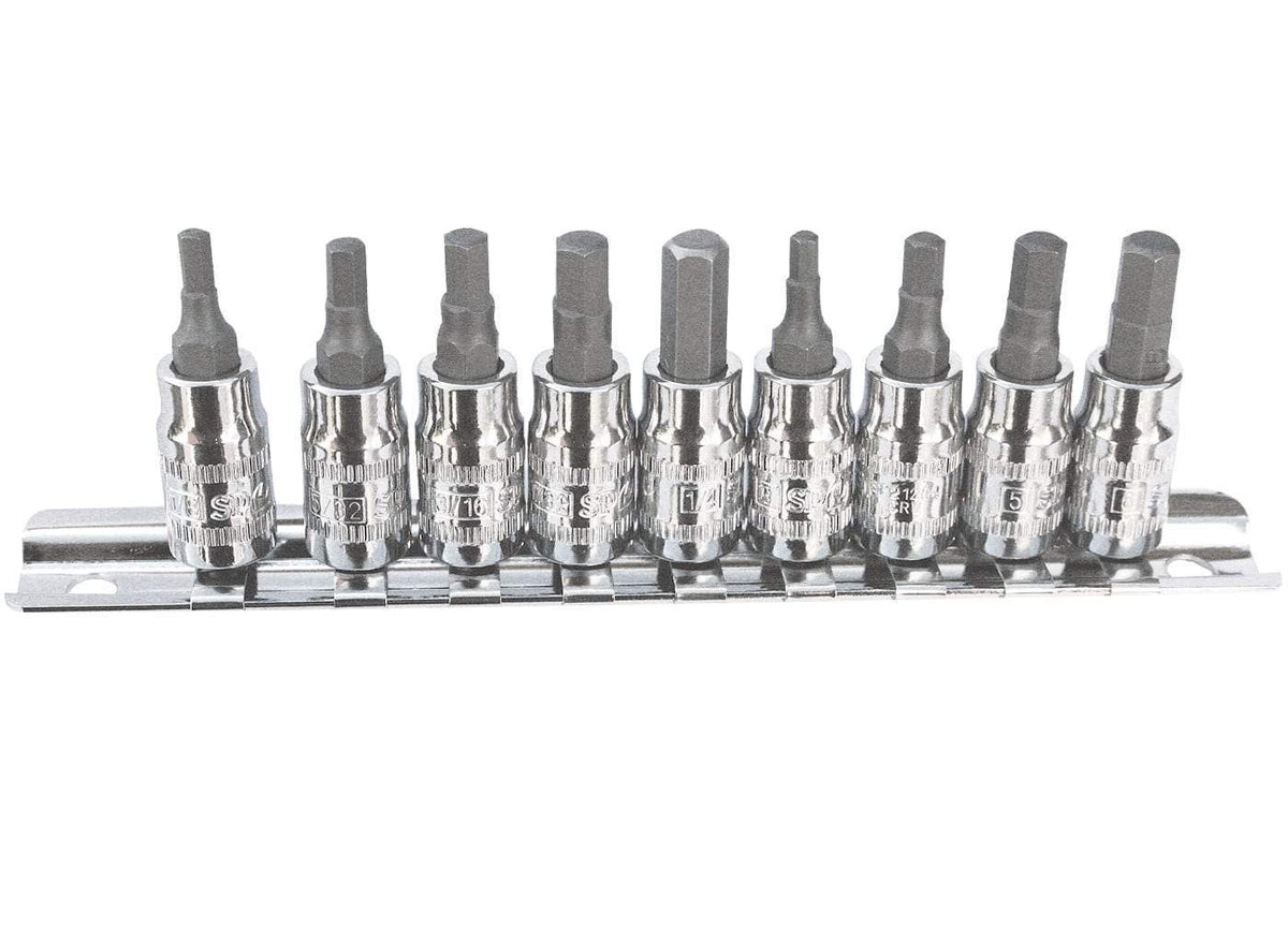 9PC 1/4&quot; DRIVE METRIC/SAE HEX BIT SOCKET RAIL