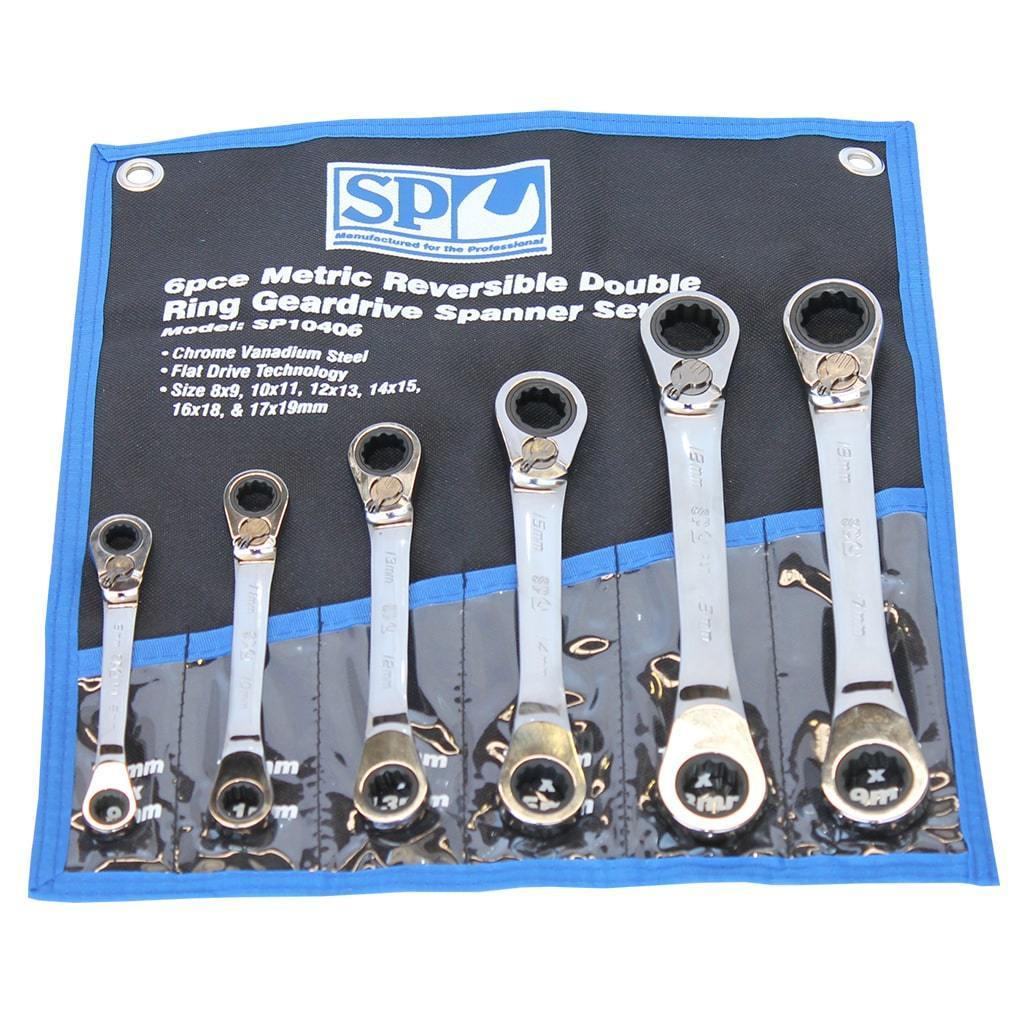 6PC METRIC REVERSIBLE GEAR DRIVE DOUBLE BOX WRENCH SET - 15° OFFSET