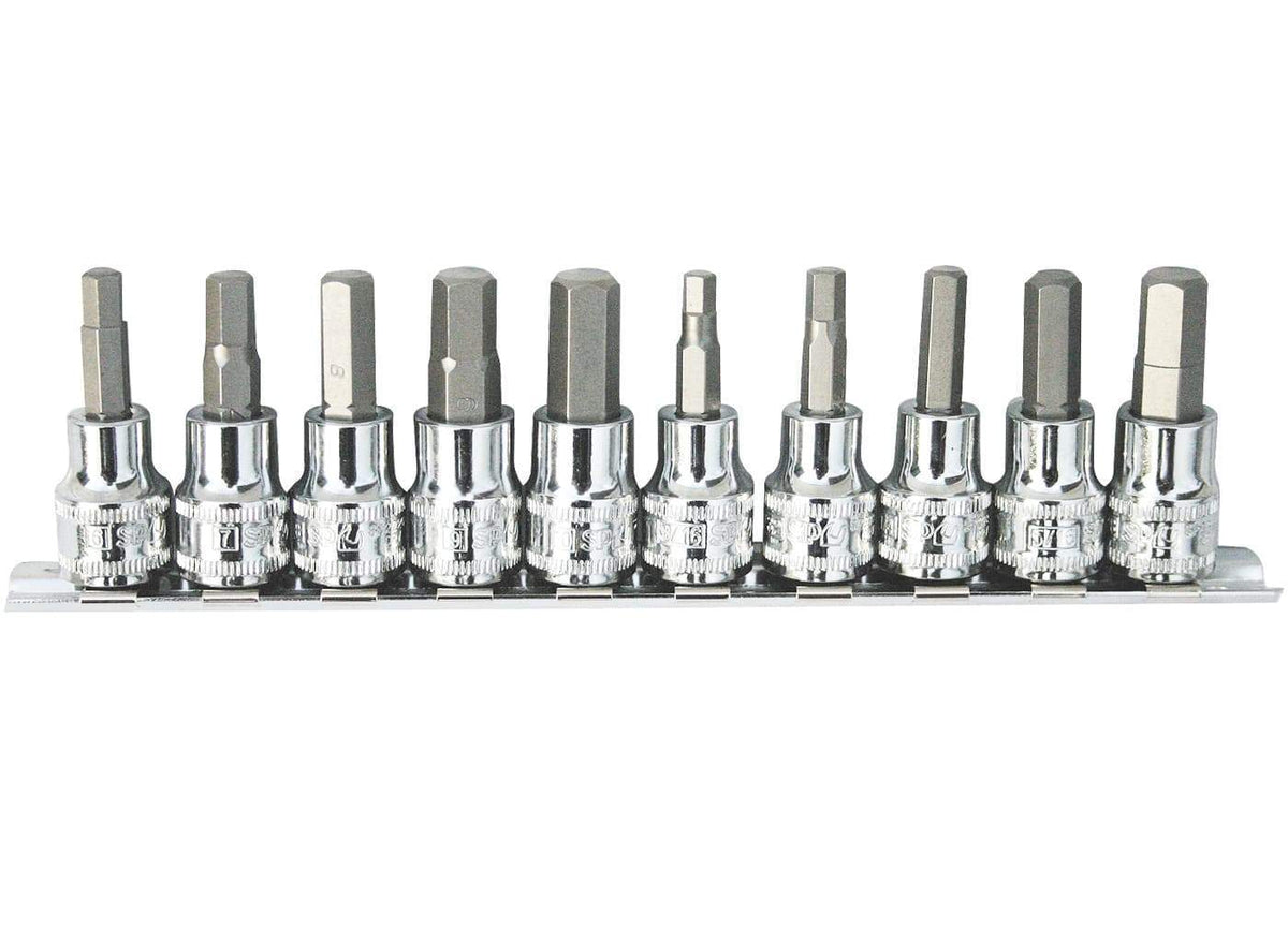 10PC 3/8&quot; DRIVE METRIC/SAE HEX BIT SOCKET RAIL