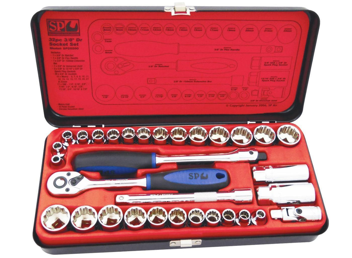 32PC 3/8&quot; DRIVE 12PT METRIC/SAE SOCKET SET