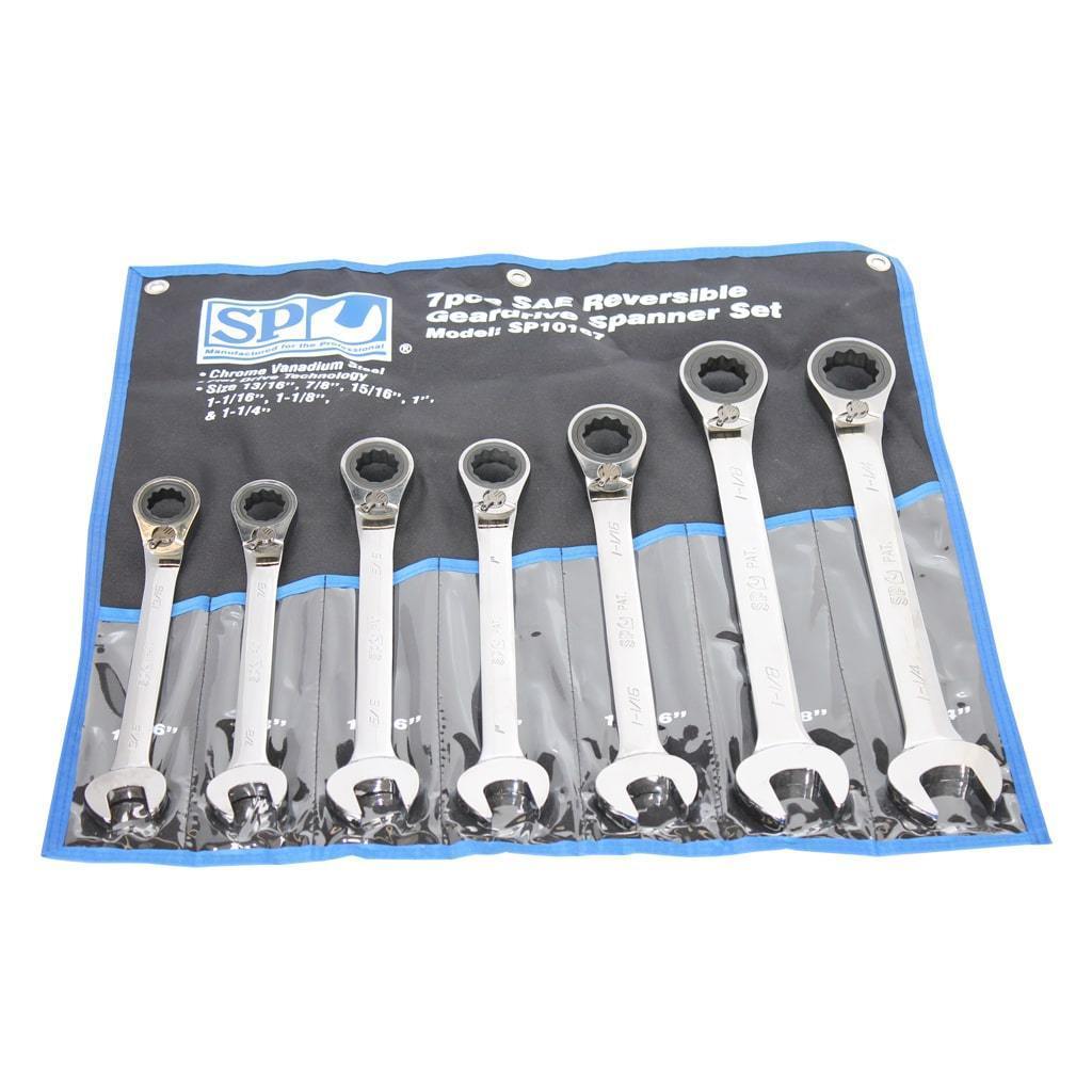 7PC SAE JUMBO REVERSIBLE GEAR DRIVE WRENCH SET - 15° OFFSET