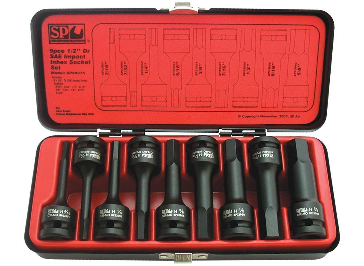 9PC 1/2&quot; DRIVE SAE HEX IMPACT SOCKET SET
