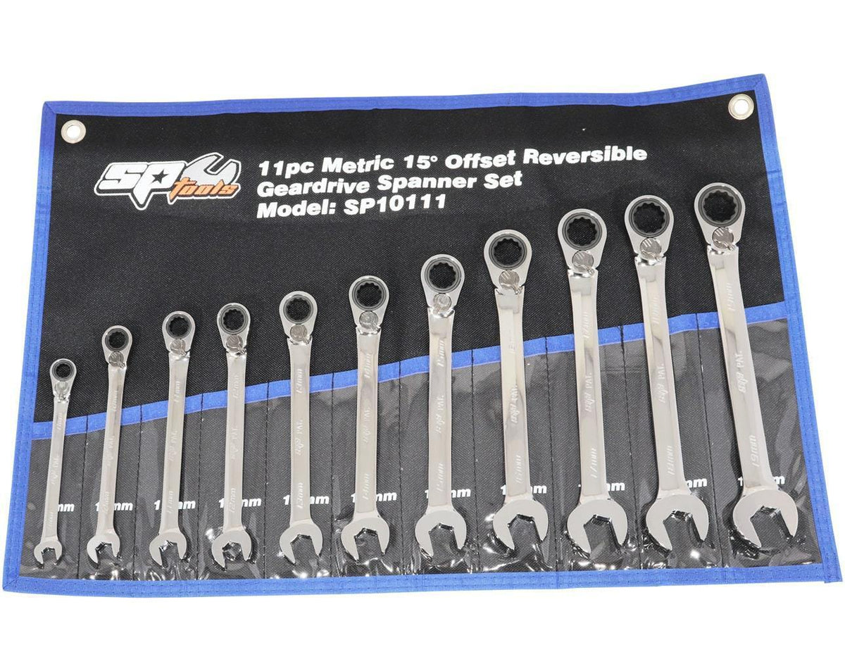 11PC METRIC QUAD DRIVE® REVERSIBLE GEAR DRIVE WRENCH SET - 15° OFFSET