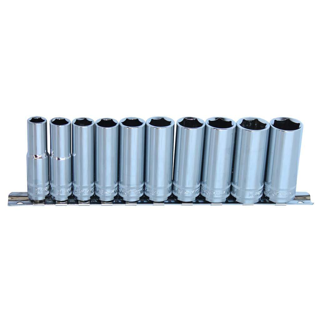10PC 3/8&quot; DRIVE 6PT METRIC DEEP SOCKET RAIL