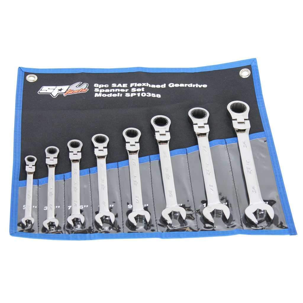 8PC SAE QUAD DRIVE® FLEX-HEAD GEAR DRIVE WRENCH SET