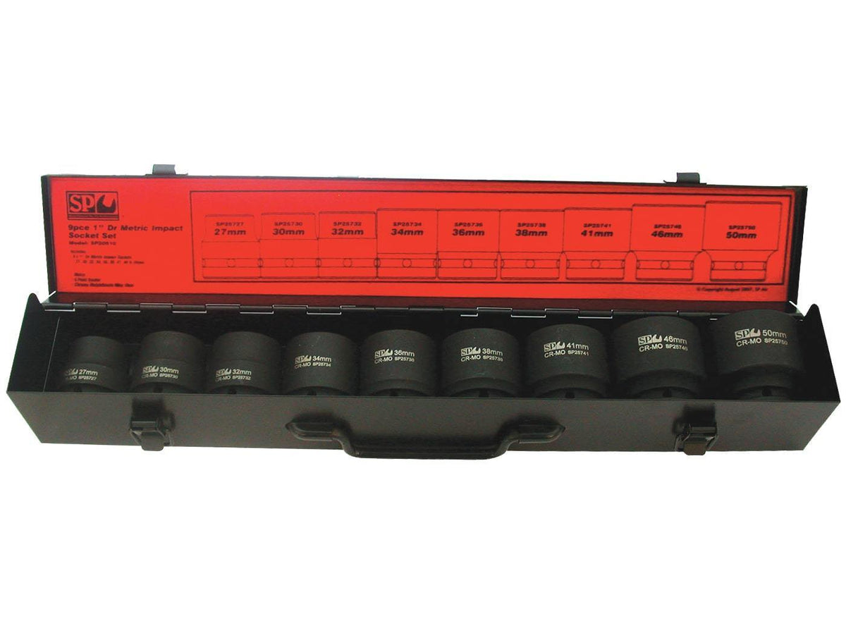 9PC 1&quot; DRIVE 6PT METRIC IMPACT SOCKET SET