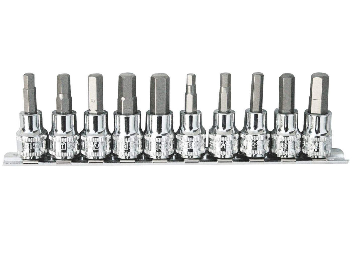 10PC 1/4" & 3/8" DRIVE SAE HEX BIT SOCKET RAIL