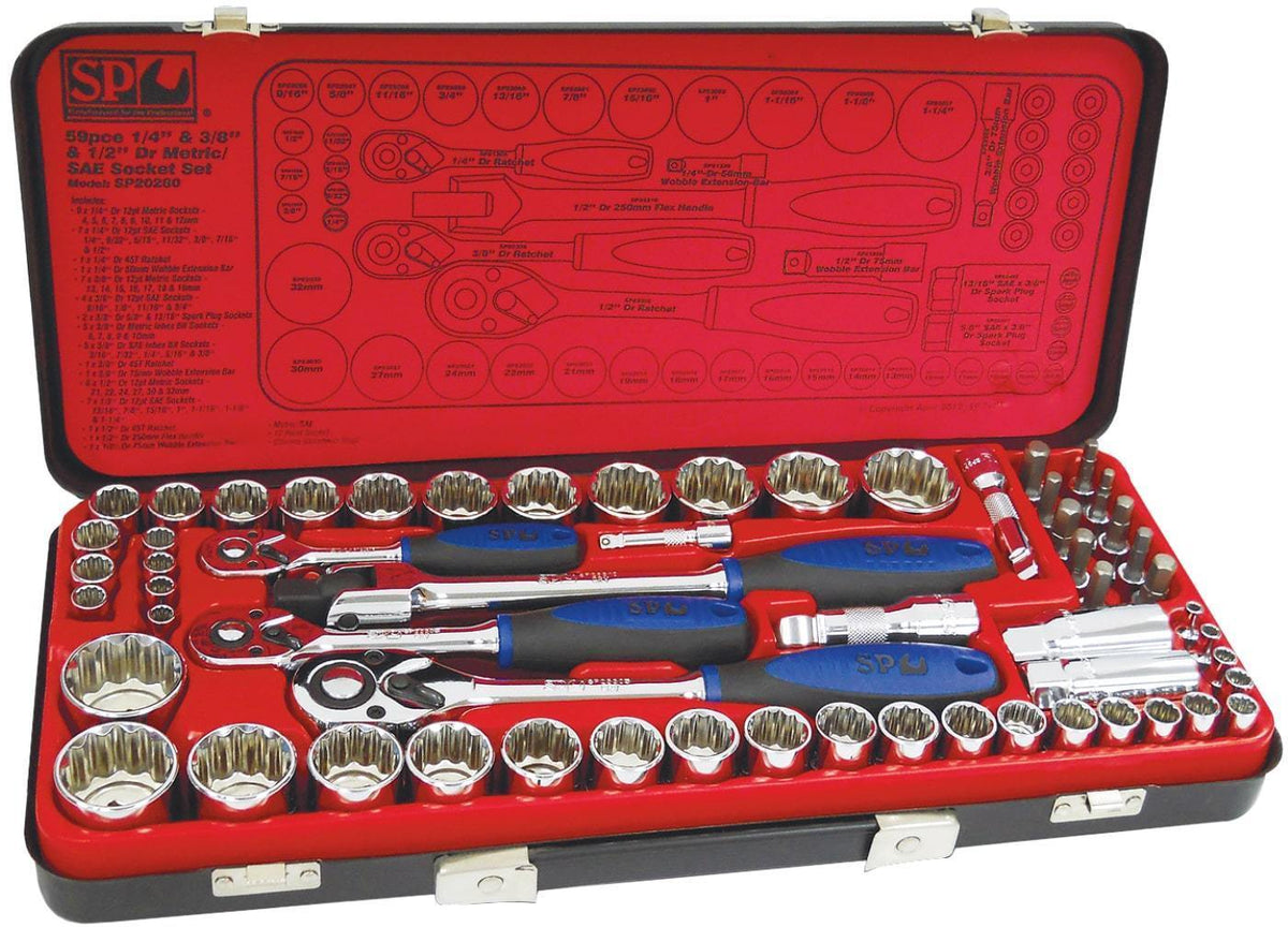 59PC 1/4&quot; / 3/8&quot; / 1/2&quot; DRIVE 12PT METRIC/SAE SOCKET SET