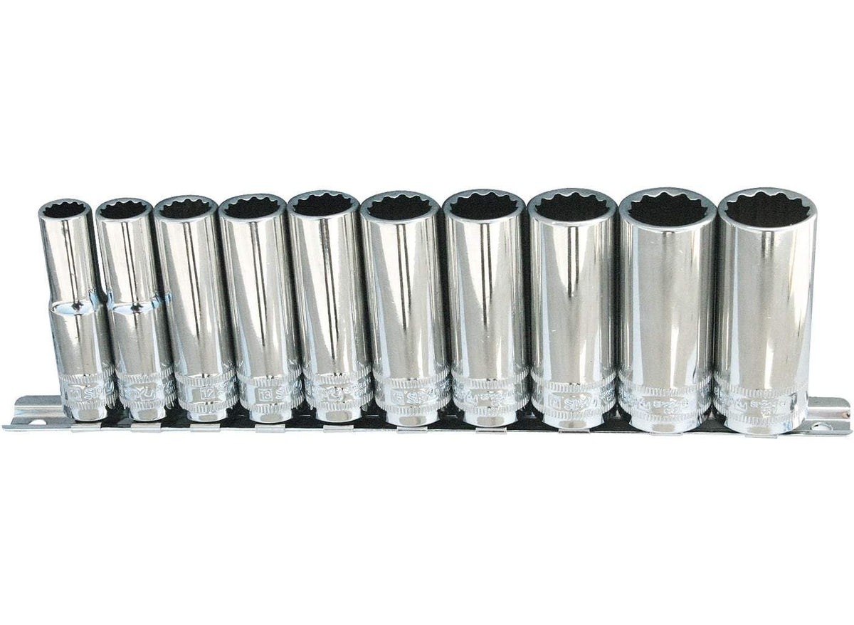 10PC 3/8&quot; DRIVE 12PT METRIC DEEP SOCKET RAIL