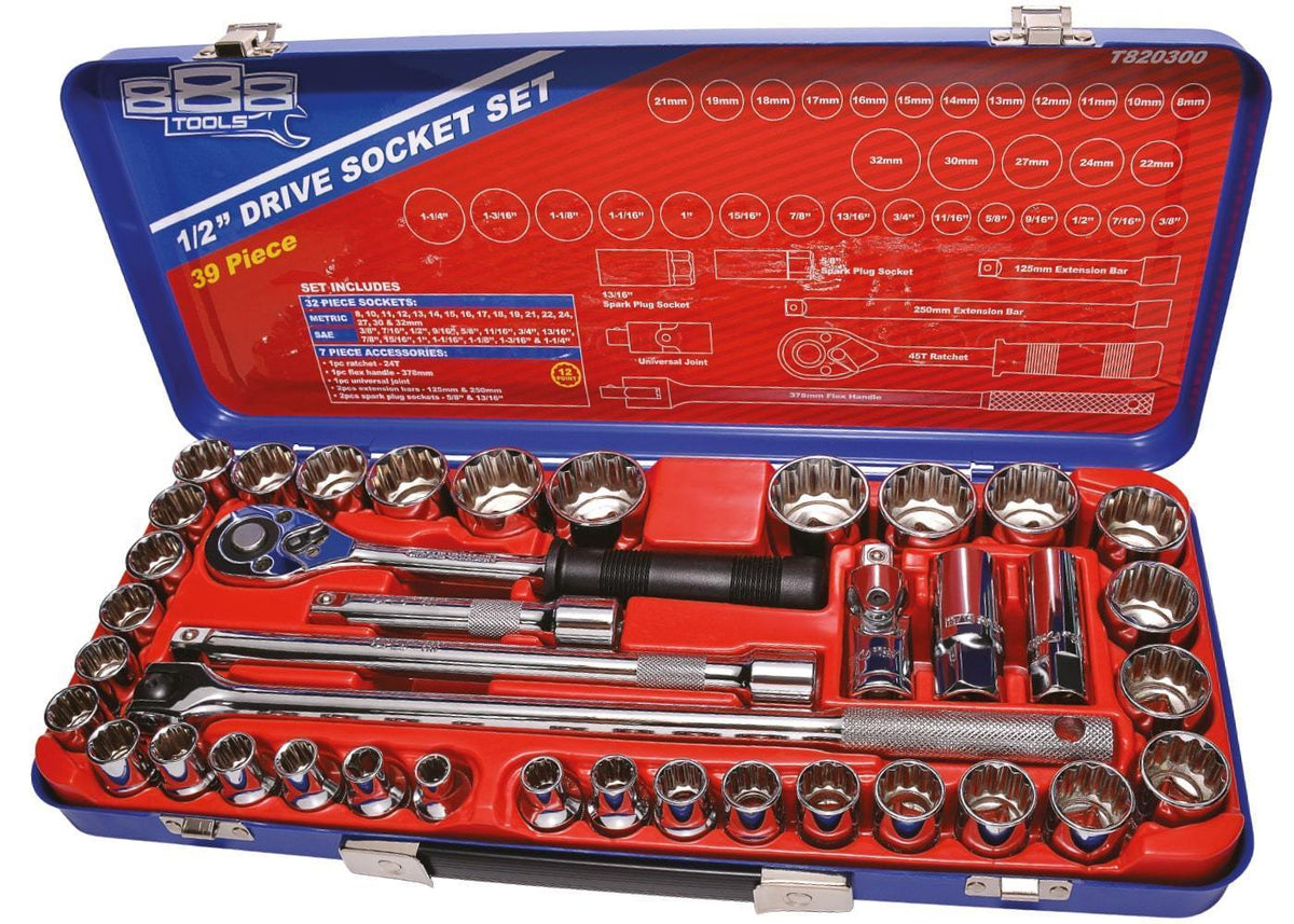 39PC 1/2&quot; DRIVE 888 SERIES® METRIC/SAE 12PT SOCKET SET