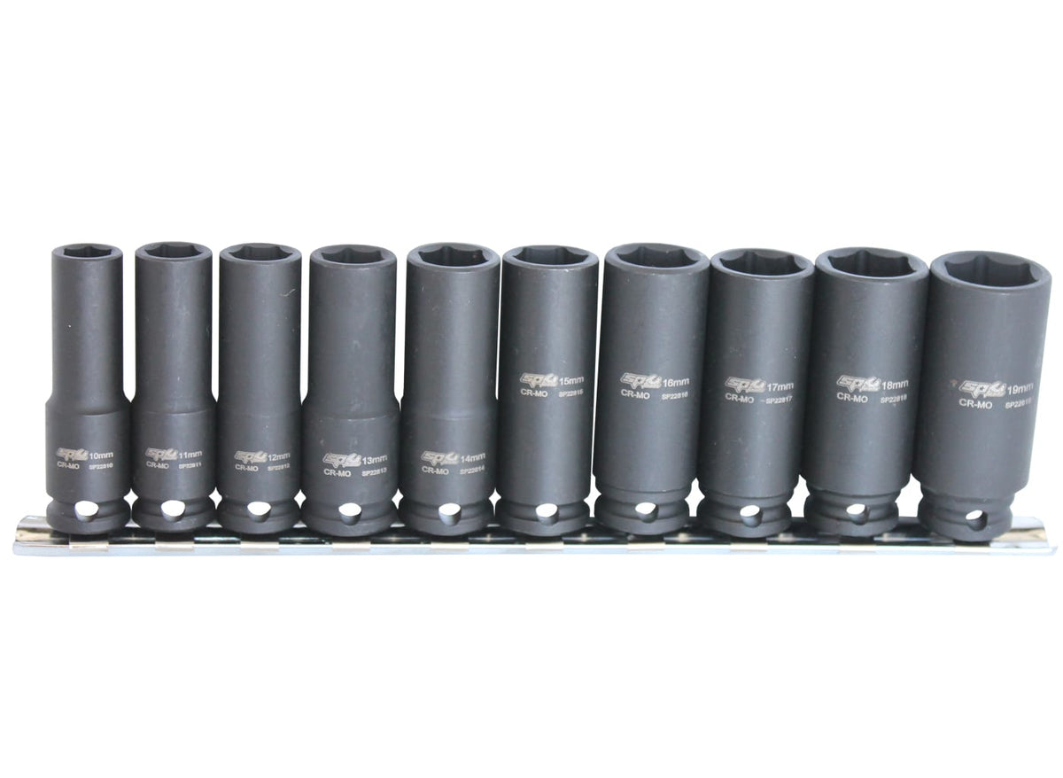 10PC 3/8&quot; DRIVE 6PT METRIC DEEP IMPACT SOCKET RAIL