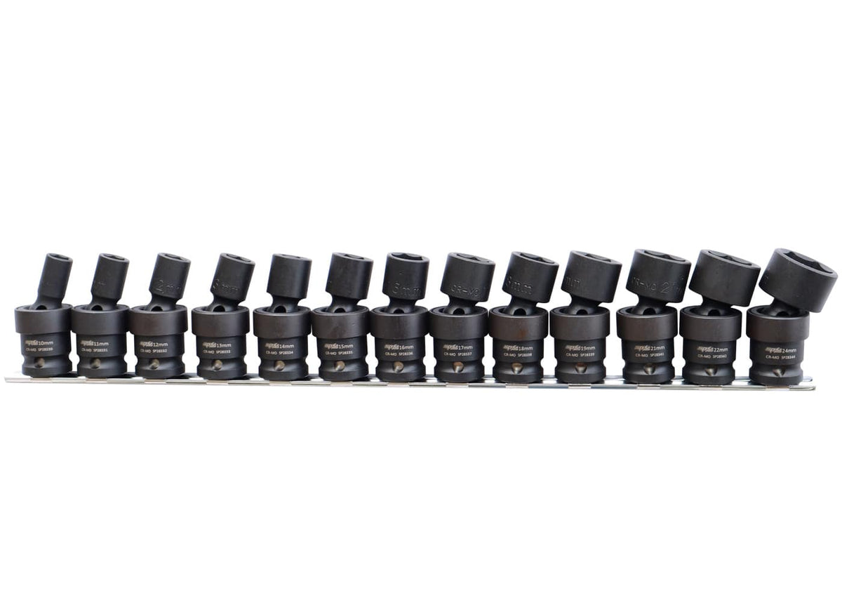 1/2&quot; DRIVE IMPACT SOCKET RAIL SET - 6PT METRIC SWIVEL - 13PC